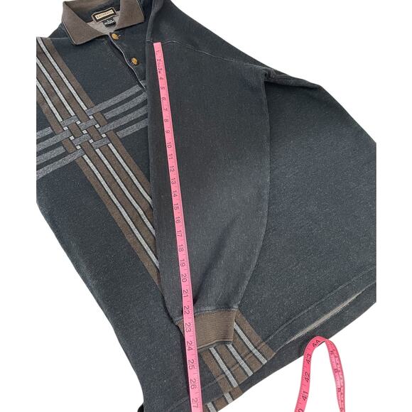 Vintage 90s Bachrach Long Sleeve Cotton Polo Shirt Neutral Size Large Retro - Picture 9 of 12